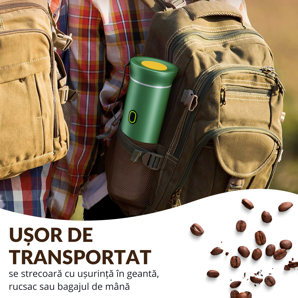 Espressor Portabil 3 in 1, Capsule Nespresso, Nescafe Dolce Gusto, Cafea macinata, 20 bar, 72W, Baterie 7500mAh, Geanta transport, Verde, easyCTRL®