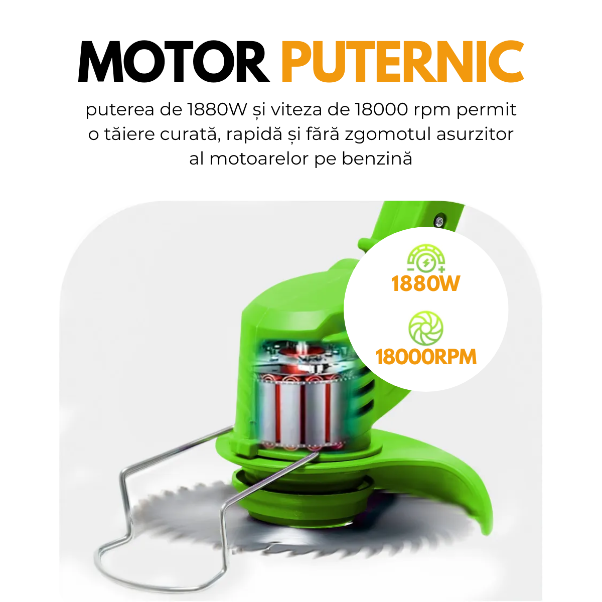 Motocoasa Electrica, Pentru Tuns Gazon, Iarba si Buruieni, 2 Acumulatori, 3 Tipuri de Lame, Extensibila, 18000 RPM