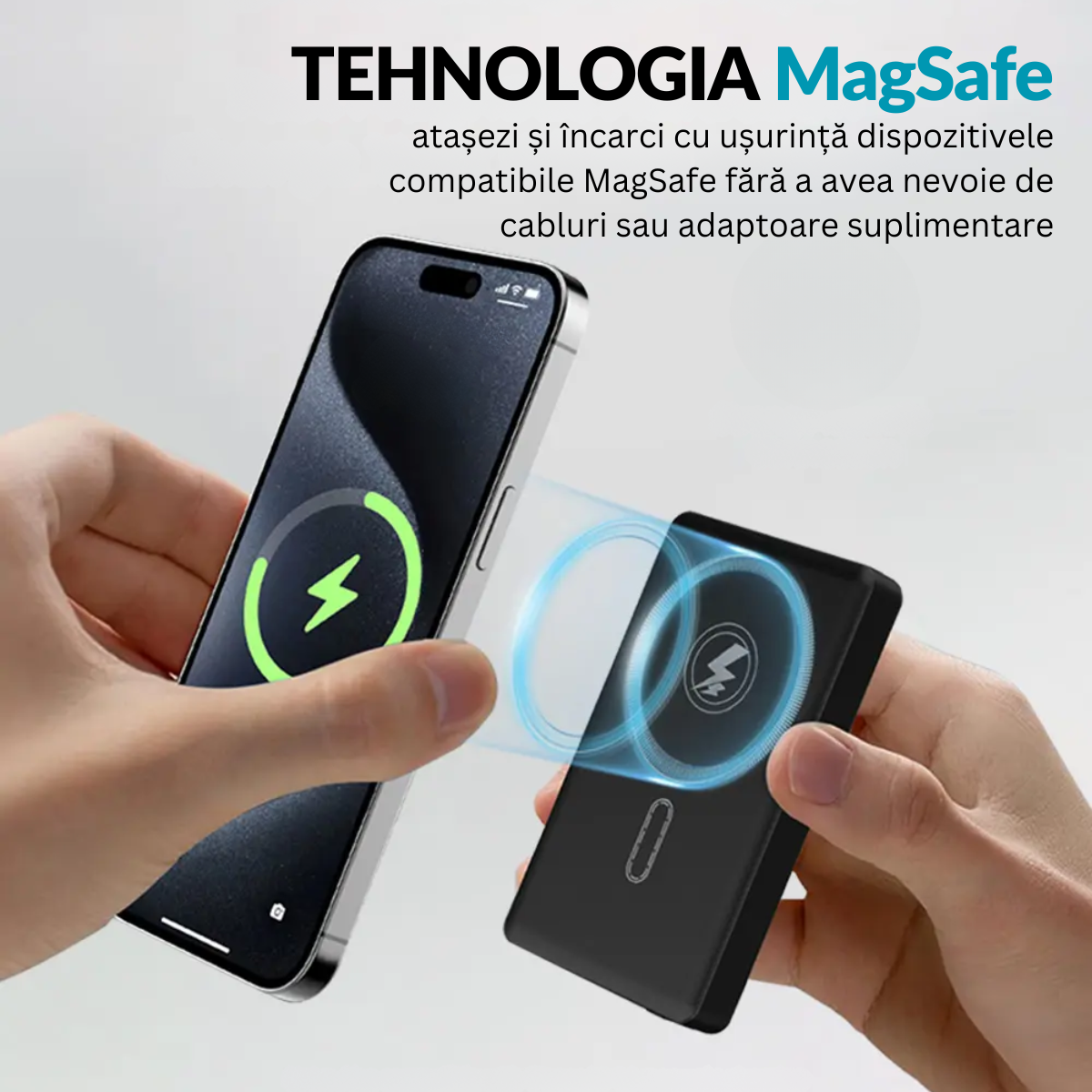Baterie Externa Wireless, 10000mAh, Portabila, Compatibila Magsafe iPhone 16/15/14/13/12/Pro/Mini/Pro Max si Android, Incarcare Rapida Magnetica 15W, Prin Cablu Type-C 20W, easyCTRL®