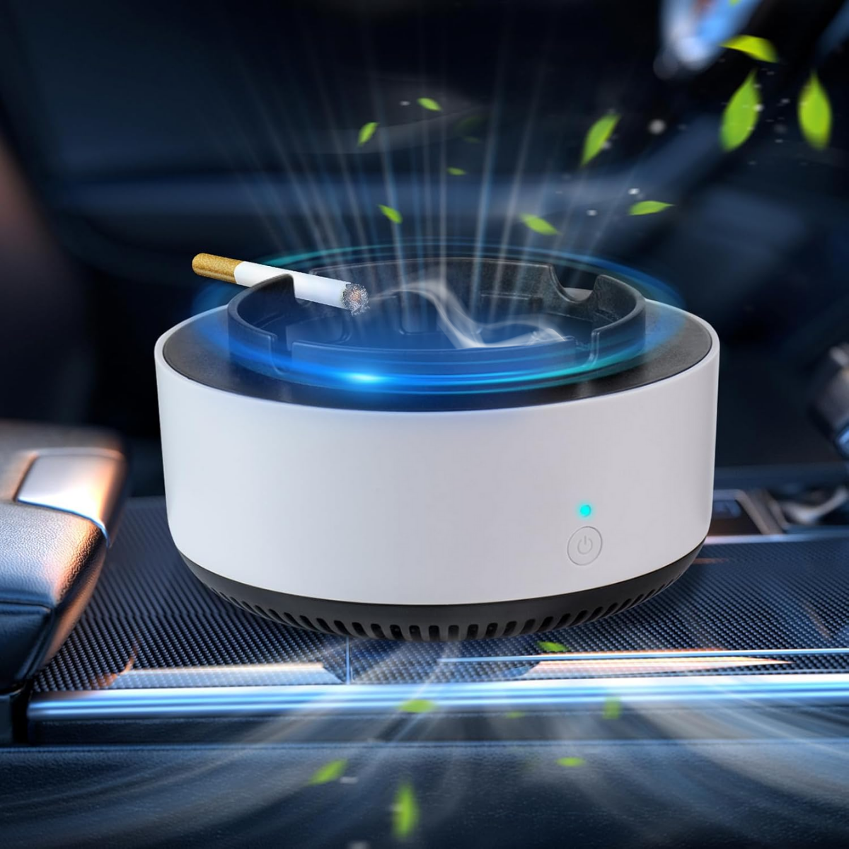 Scrumiera Electrica Multifunctionala 3-in-1, Aspirare Fum 360°, Purificare Aer, Tableta Odorizanta, Oprire Automata, Alimentare pe Baterii, easyCTRL®