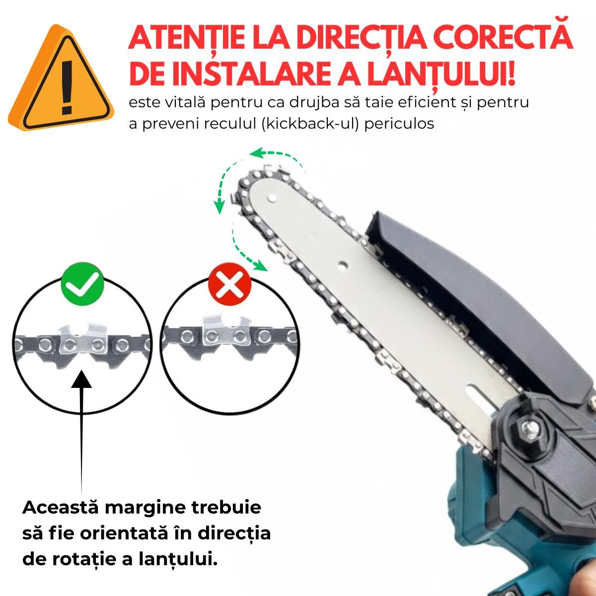 Mini Drujba Electrica Portabila, Fierastrau, 2 Acumulatori, 2 Lanturi, Buton de siguranta, Aparatoare mobila