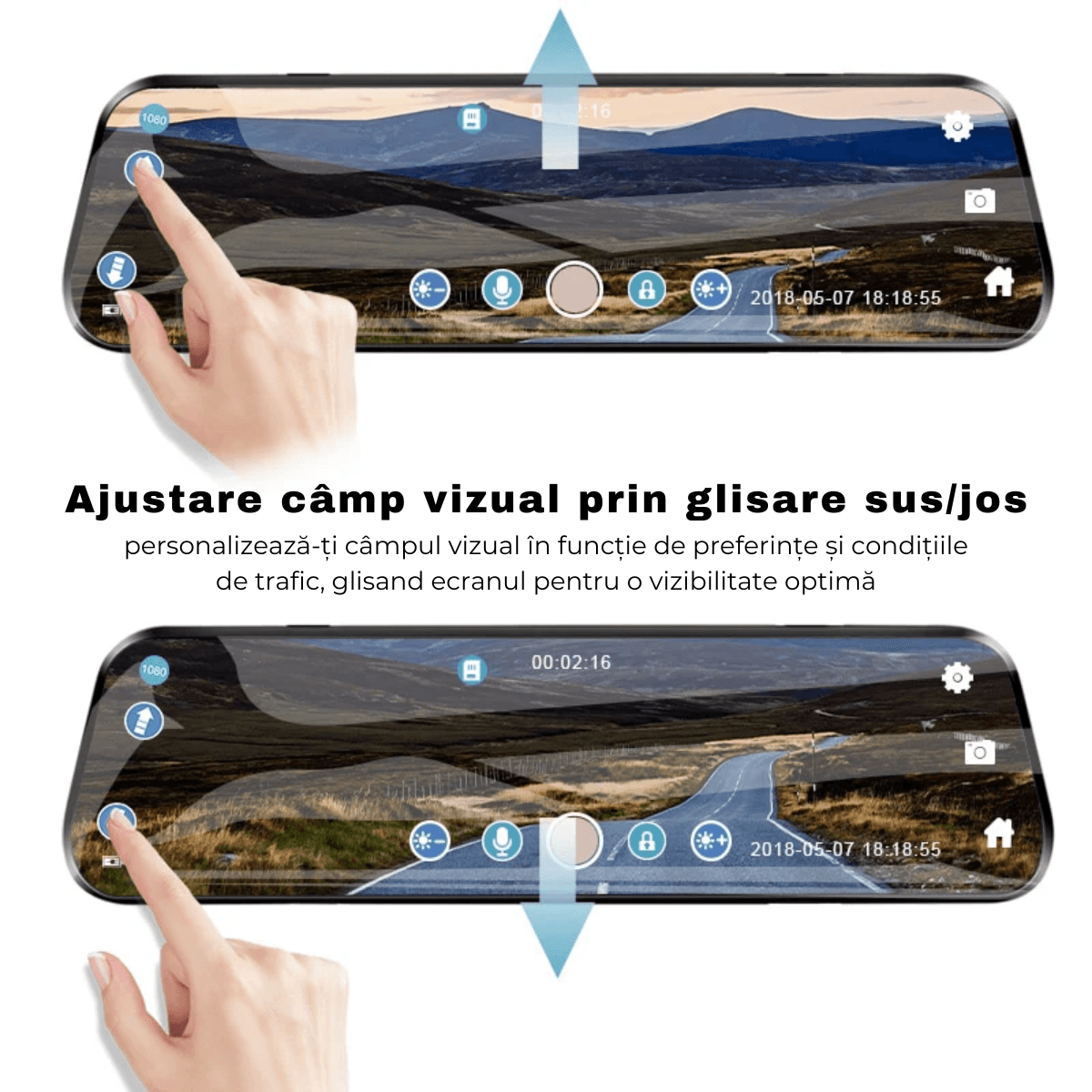 Camera Auto DVR Oglinda Retrovizoare, Fata/Spate, Touch Screen 10", Full HD, Unghi 170°, Mod Parcare, Senzor Miscare, G-Senzor, Camera Marsarier, easyCTRL®