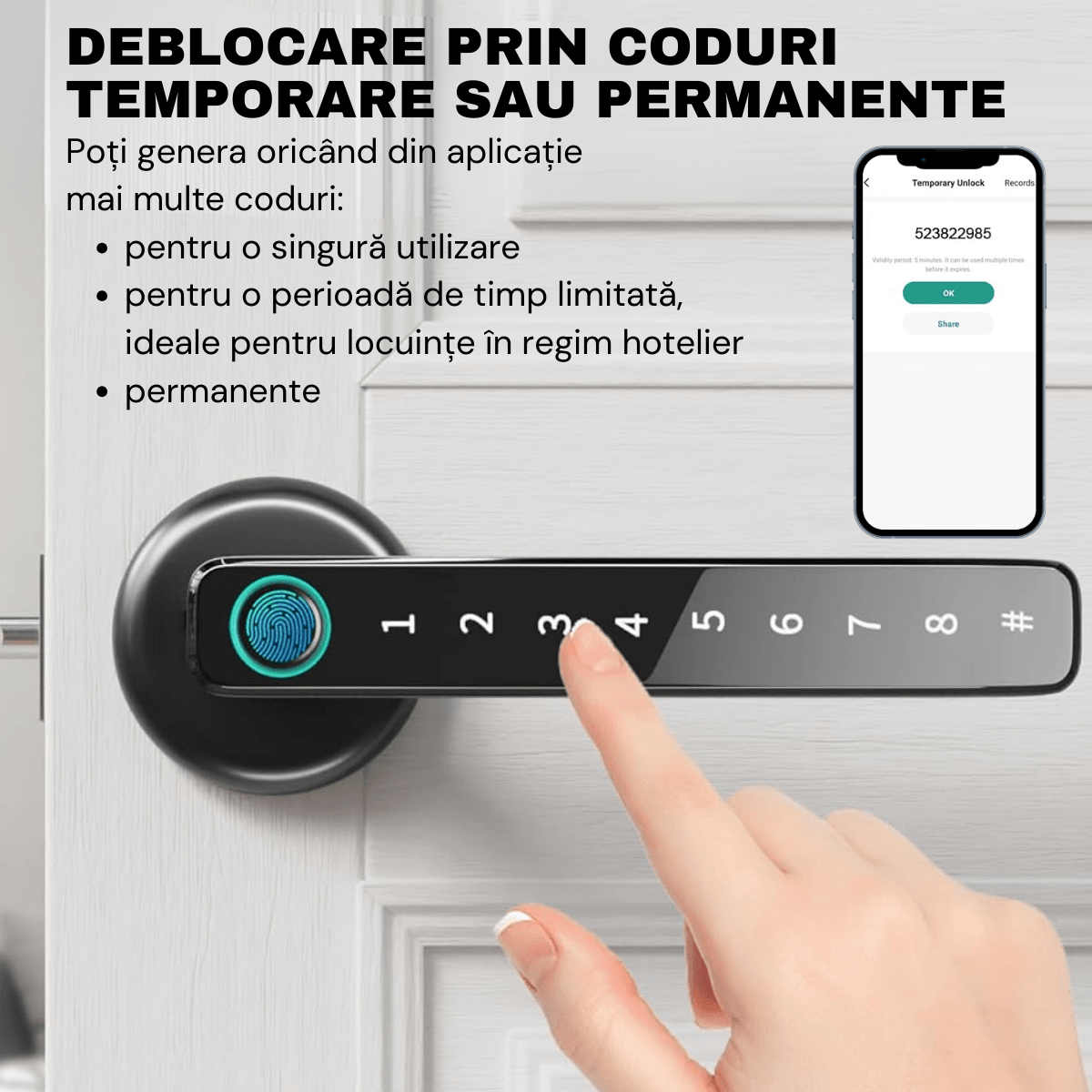 Yala Smart Lock, Tuya App Access, Ujjlenyomat, Kártya, Ideiglenes és állandó jelszavak, Kulcs, easyCTRL®