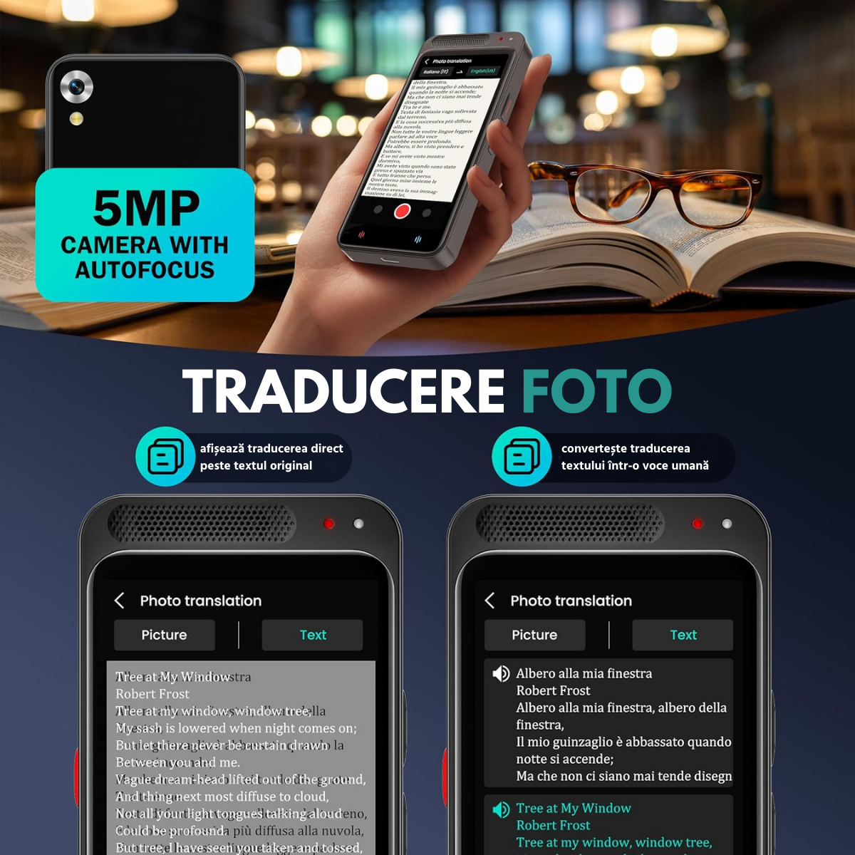 Traducator Inteligent M3 Pro, Asistent AI, Bluetooth, 139+ Limbi, Traducere Vocala, Traducere Foto, Traducere Inregistrari, Ecran tactil 4.1 inch, Schimb Valutar, 8GB, easyCTRL®