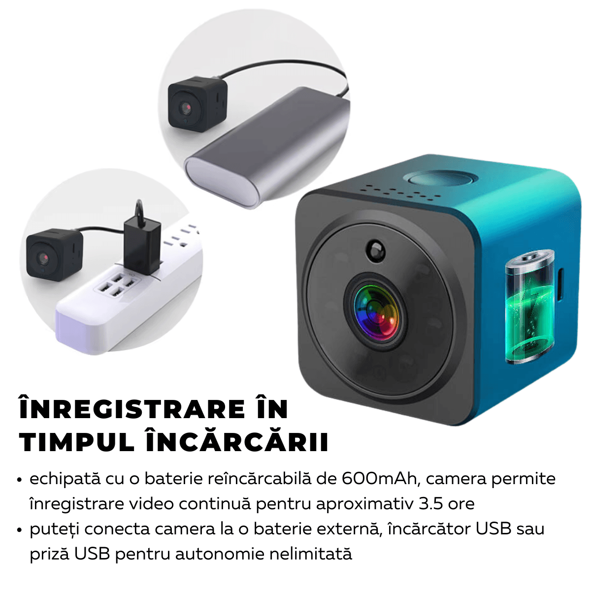 Mini Camera Ascunsa, Wi-Fi, Prindere magnetica, Suport rotativ 360°, Monitorizare video in timp real, Night Vision, Detectare miscare, AS02, easyCTRL®