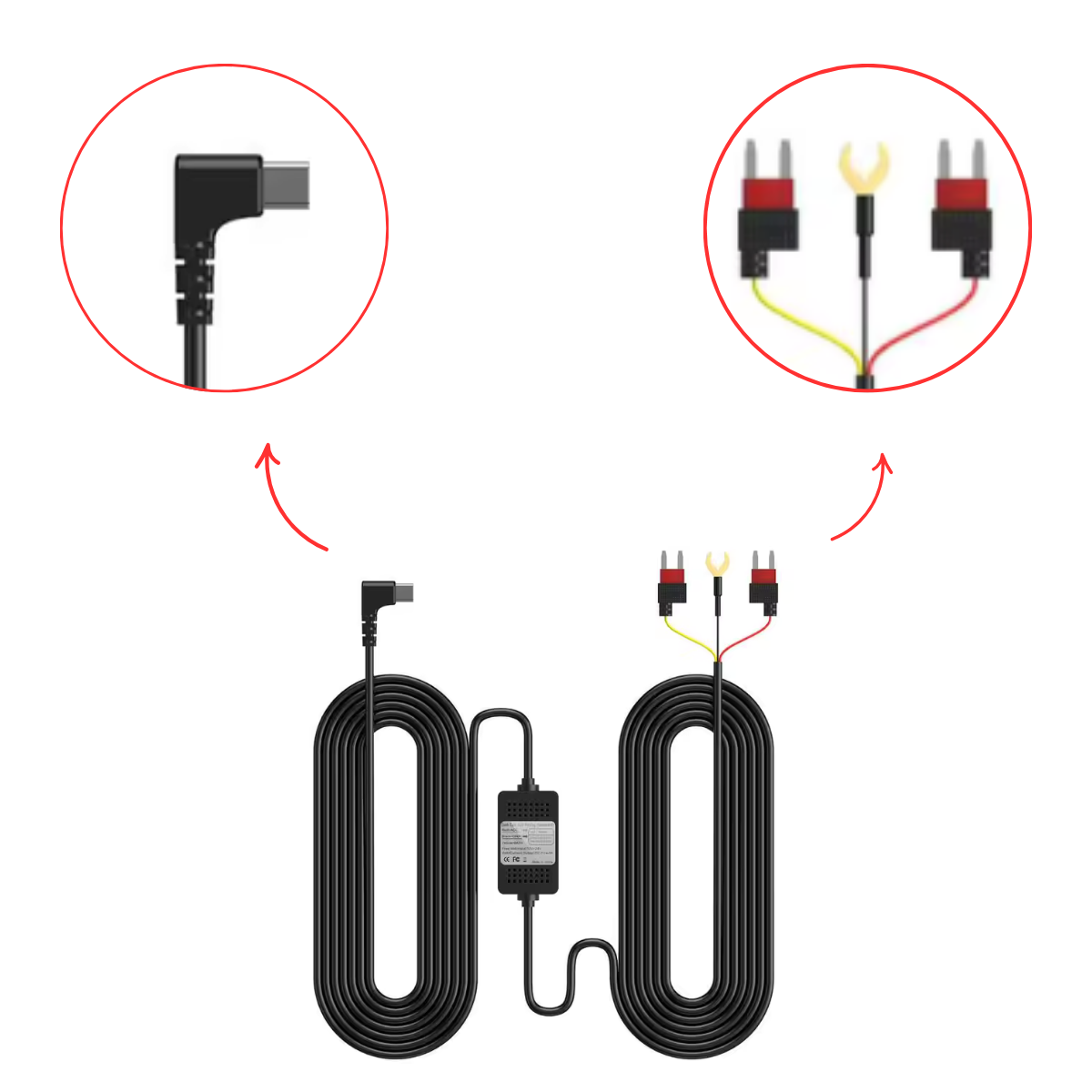 Kit Alimentare Continua Camera Auto la Bateria masinii, 12-30V la USB-C 5V/3A, Lungime cablu 2.5m, Protectie descarcare baterie