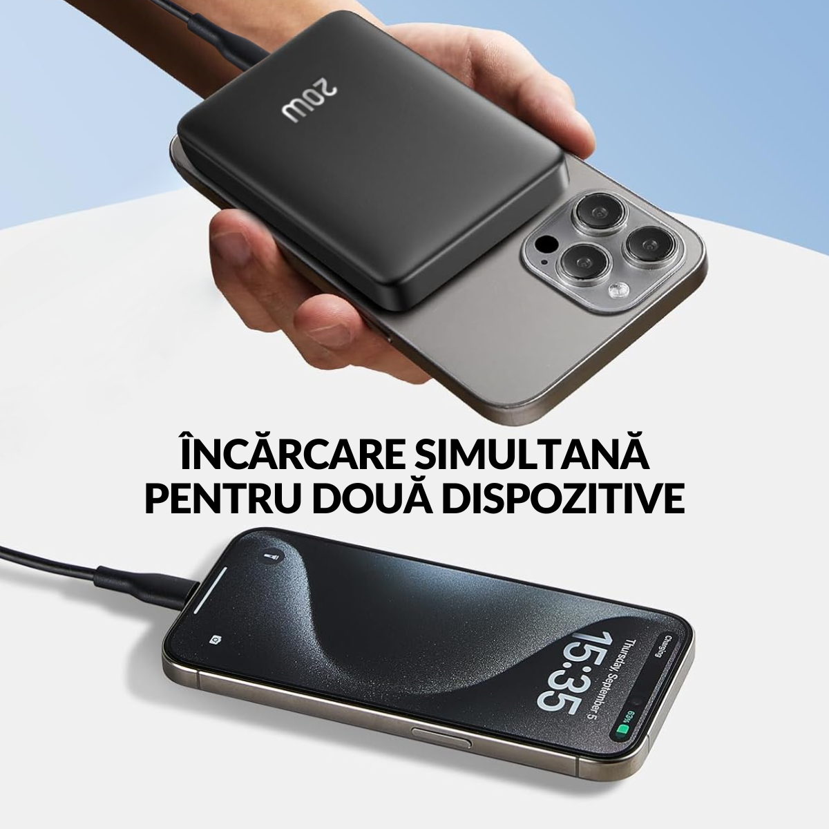 Baterie Externa Wireless, 10000mAh, Portabila, Compatibila Magsafe iPhone 16/15/14/13/12/Pro/Mini/Pro Max si Android, Incarcare Rapida Magnetica 15W, Prin Cablu Type-C 20W, easyCTRL®