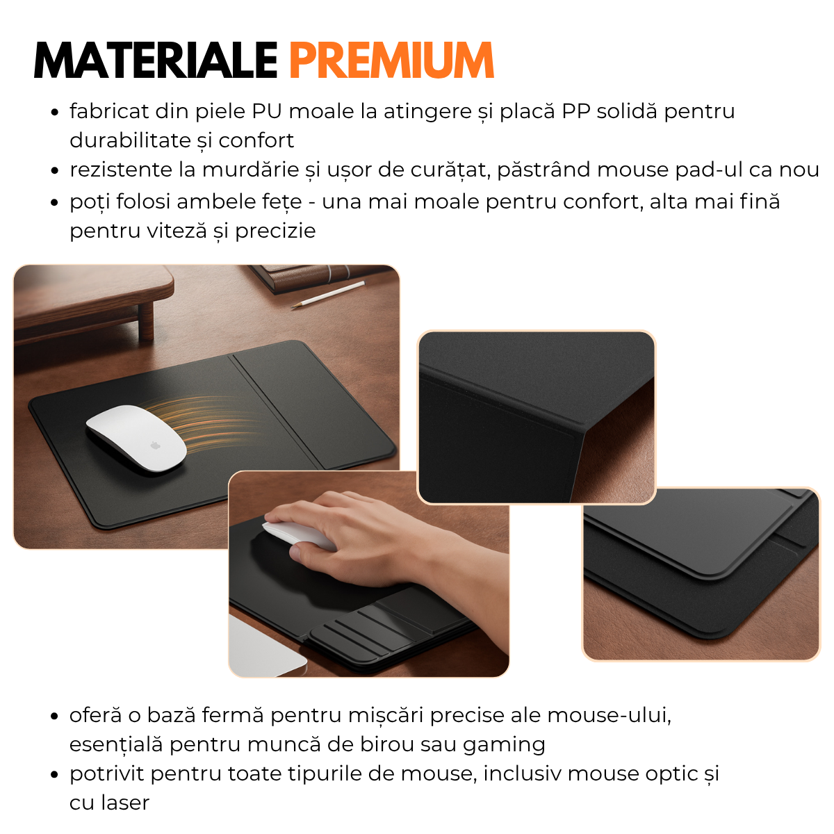 Mousepad cu Incarcator Wireless Pliabil, 2 in 1, 15W, Magsafe, Compatibil iPhone, Samsung, Huawei, Xiaomi, USB-C, Negru