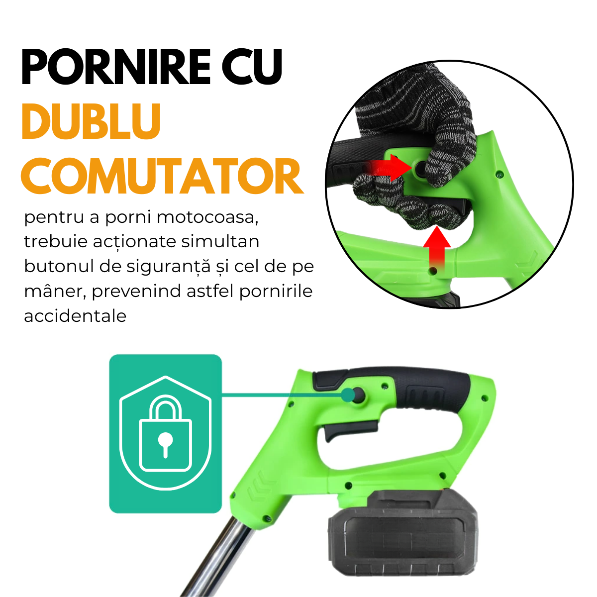 Motocoasa Electrica, Pentru Tuns Gazon, Iarba si Buruieni, 2 Acumulatori, 3 Tipuri de Lame, Extensibila, 18000 RPM