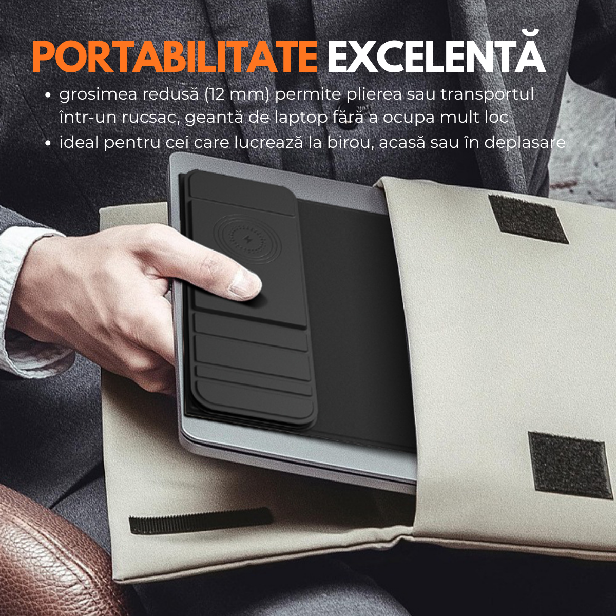 Mousepad cu Incarcator Wireless Pliabil, 2 in 1, 15W, Magsafe, Compatibil iPhone, Samsung, Huawei, Xiaomi, USB-C, Negru