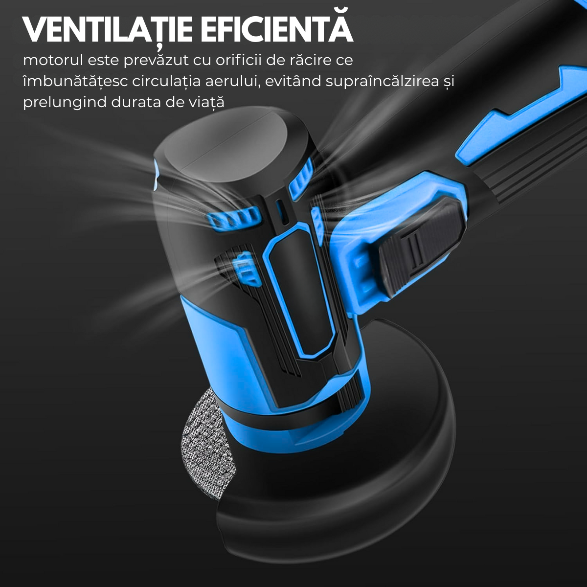 Mini Flex si Polizor Cu Baterie, 2 Acumulatori 36V, 19500 rpm, 2 discuri 76mm, Albastru/Negru
