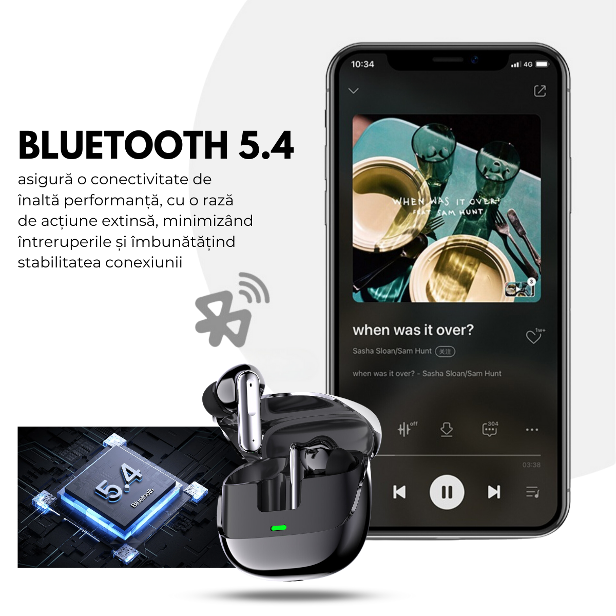 Casti cu Traducator pentru Conversatii in timp real, 144 Limbi, Traducere Foto, Bluetooth 5.4, Carcasa de incarcare