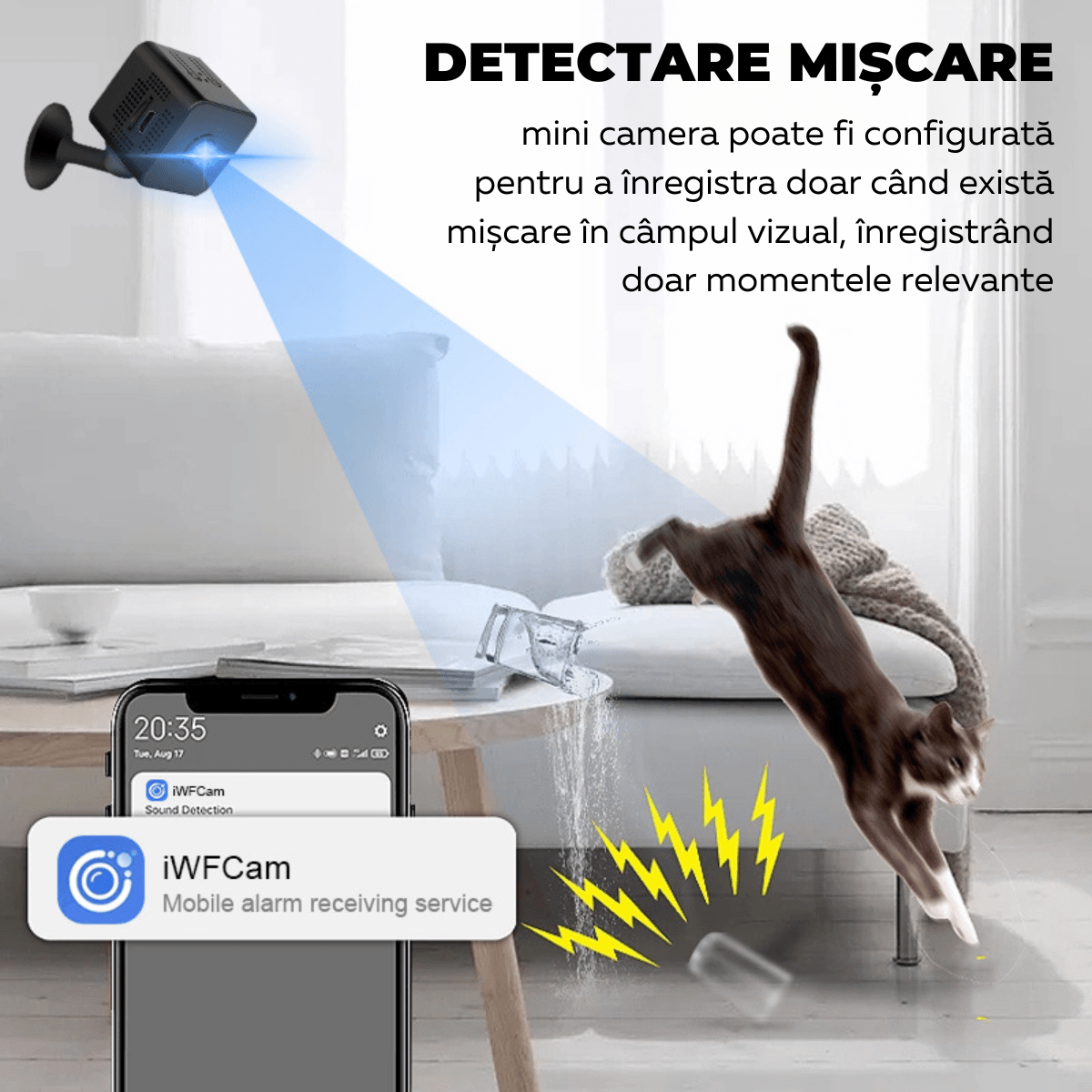 Mini Camera Ascunsa, Wi-Fi, Prindere magnetica, Suport rotativ 360°, Monitorizare video in timp real, Night Vision, Detectare miscare, X1, easyCTRL®