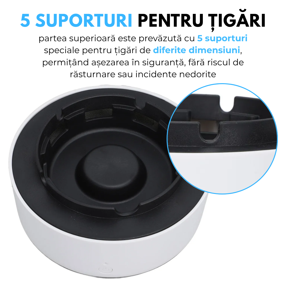Scrumiera Electrica Multifunctionala 3-in-1, Aspirare Fum 360°, Purificare Aer, Tableta Odorizanta, Oprire Automata, Alimentare pe Baterii, easyCTRL®