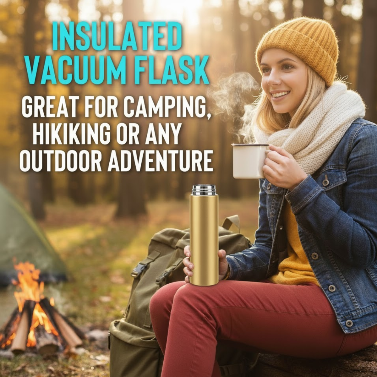 Termos Inteligent cu Afisaj LED Temperatura, Senzor Touchscreen, Infuzor de ceai, 500ml, Otel Inoxidabil, Auriu, easyCTRL®