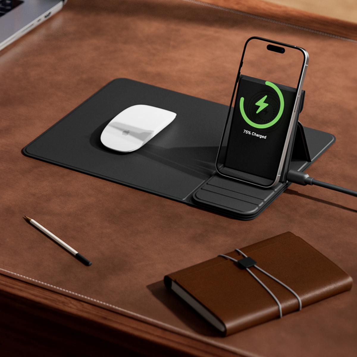 Mousepad cu Incarcator Wireless Pliabil, 2 in 1, 15W, Magsafe, Compatibil iPhone, Samsung, Huawei, Xiaomi, USB-C, Negru