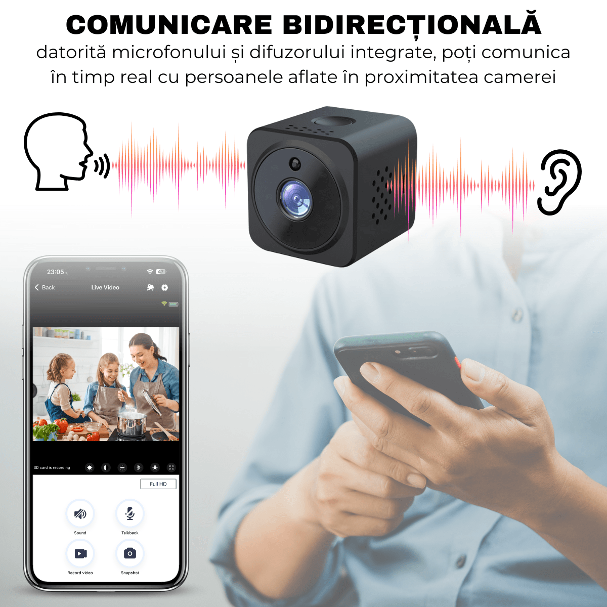 Mini Camera Ascunsa, Wi-Fi, Prindere magnetica, Suport rotativ 360°, Monitorizare video in timp real, Night Vision, Detectare miscare, AS02, easyCTRL®