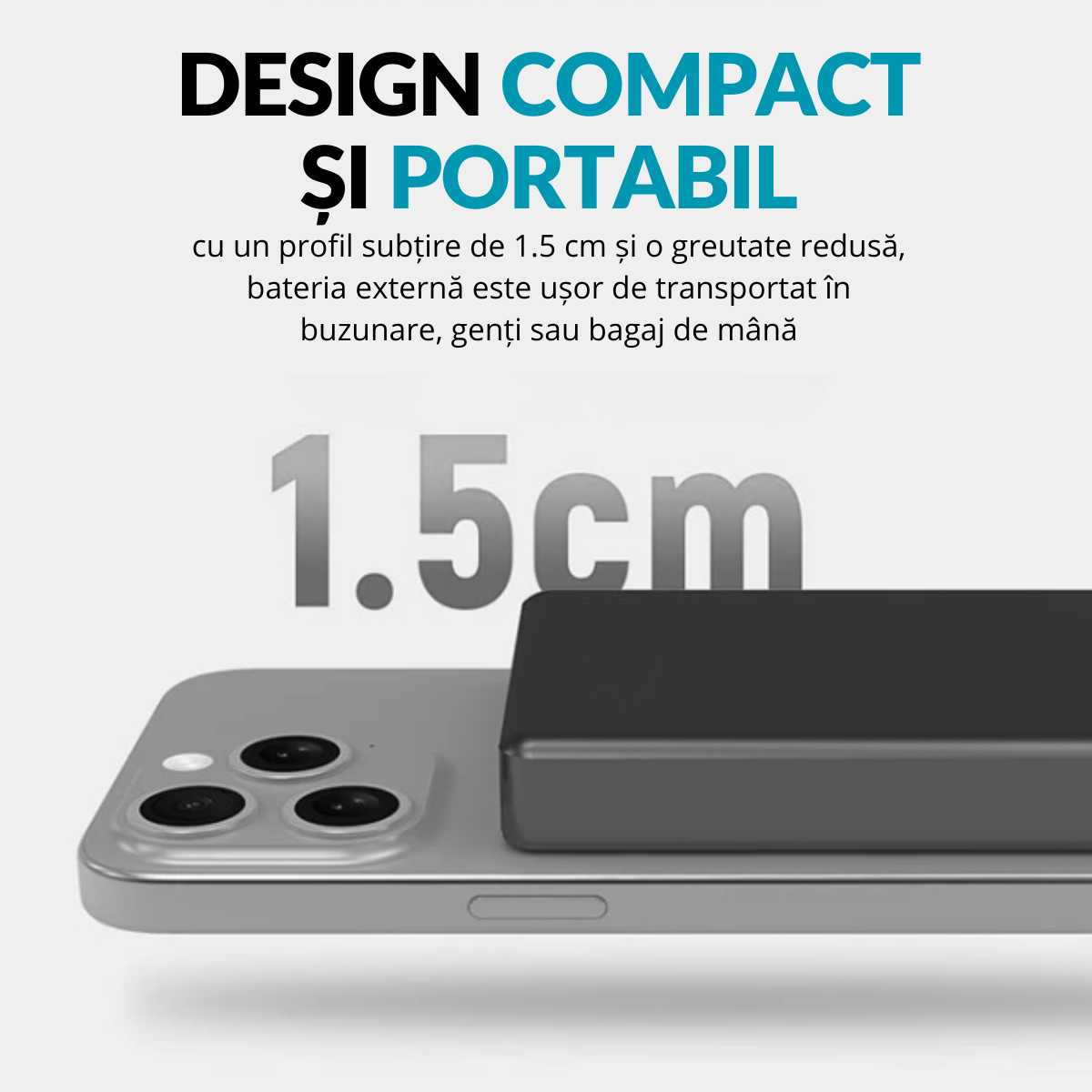 Baterie Externa Wireless, 10000mAh, Portabila, Compatibila Magsafe iPhone 16/15/14/13/12/Pro/Mini/Pro Max si Android, Incarcare Rapida Magnetica 15W, Prin Cablu Type-C 20W, easyCTRL®