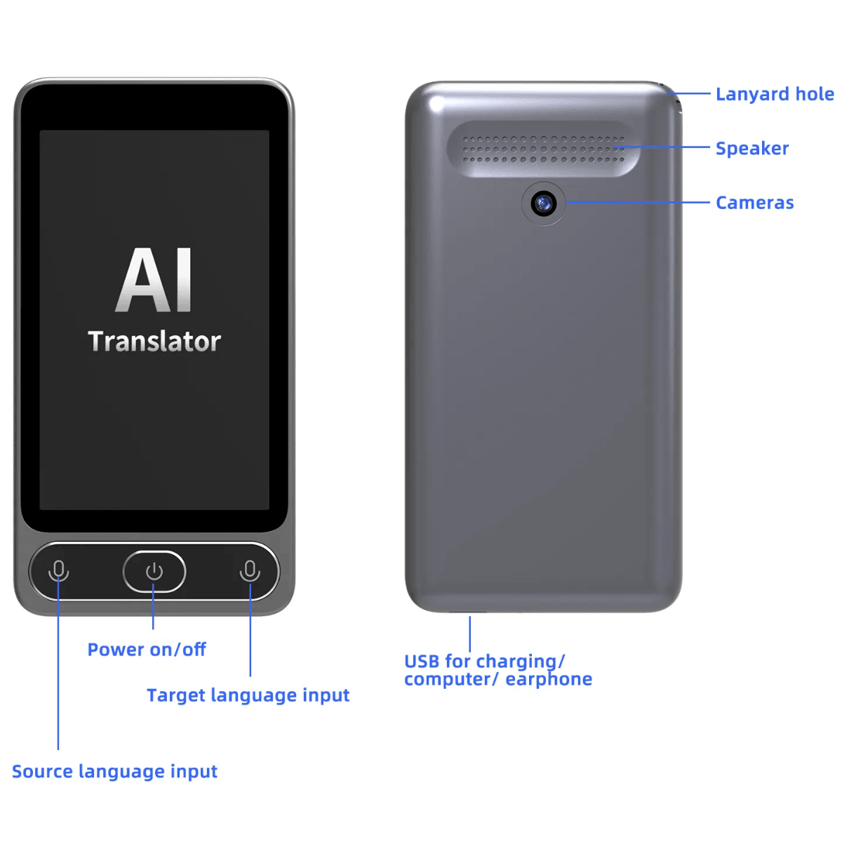M3 fordító mesterséges intelligenciával (AI), 3,97 hüvelykes érintőképernyő, hangfordítás, felvevő, szótár, 138 nyelv, easyCTRL®