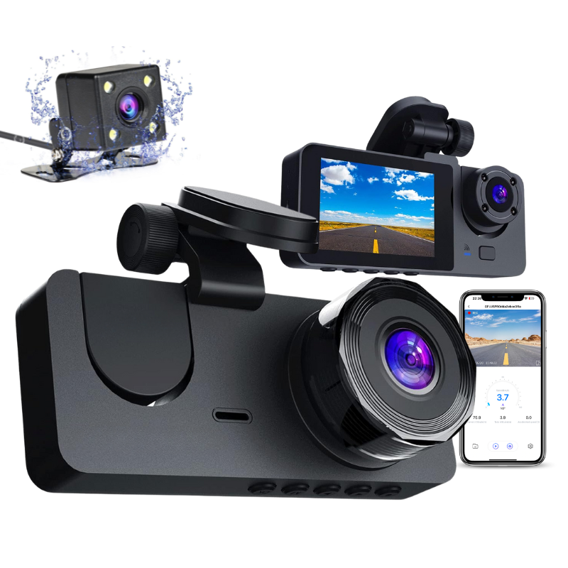 Tripla autós kamera, első / belső / hátramenet, DVR, Wi-Fi, Full HD, 170°-os szög, parkolási mód, mozgásérzékelő, 2" kijelző, G-érzékelő, dedikált alkalmazás, X15, easyCTRL®