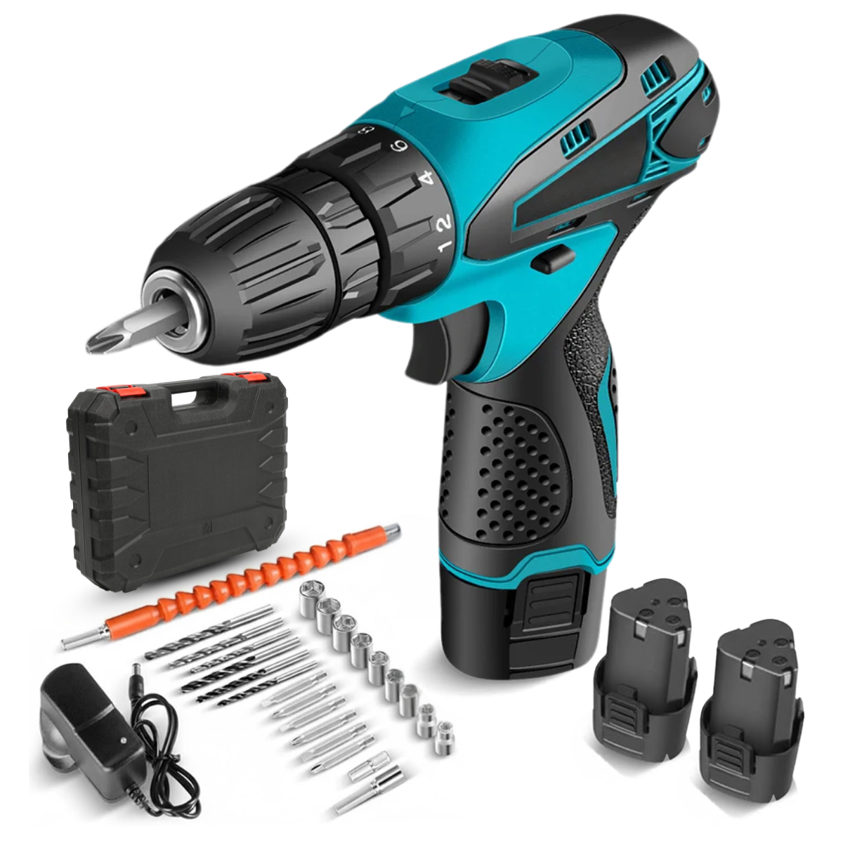 Masina de gaurit si insurubat, Bormasina cu percutie, Cutie cu 25 accesorii, 2 Acumulatori 48V, 2 trepte 350/1350 RPM, Cuplu 32 Nm, Mandrina 10mm