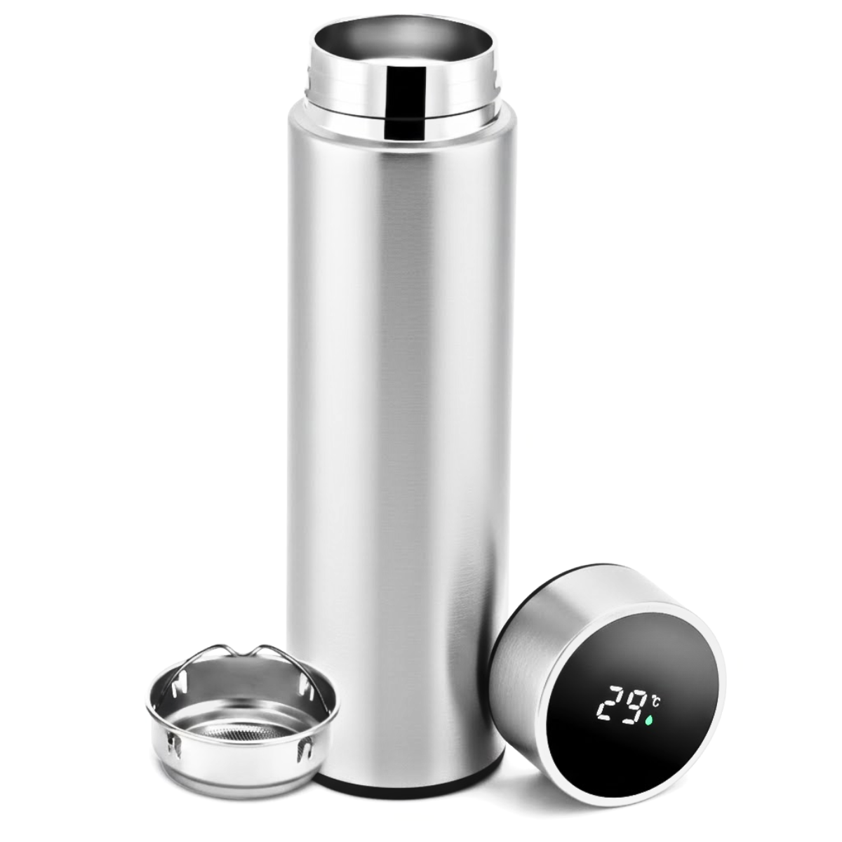 Termos Inteligent cu Afisaj LED Temperatura, Senzor Touchscreen, Infuzor de ceai, 500ml, Otel Inoxidabil, Argintiu, easyCTRL®