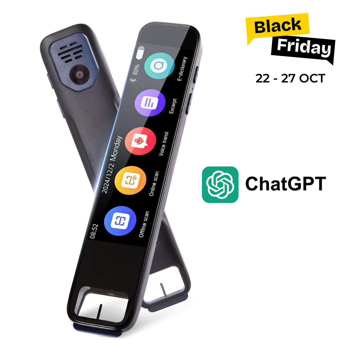 Traducator Inteligent cu ChatGPT, 134+ Limbi, 8GB, Traducere vocala, Camera Foto, Scanare OCR, Reportofon, Dictionar, Calculator, GP1, easyCTRL®