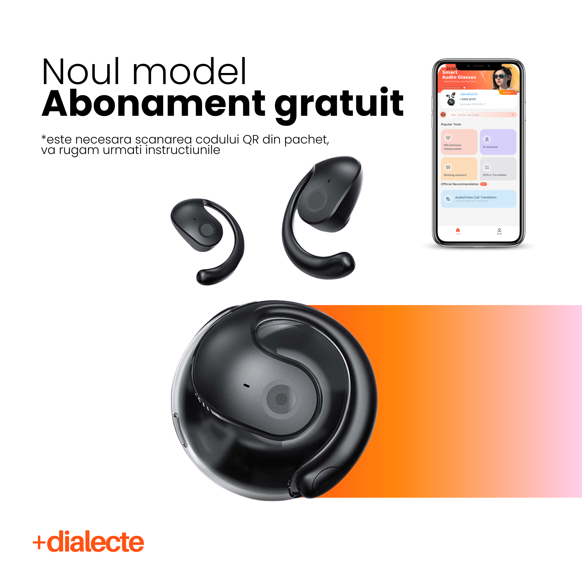 Pachet 1 + 1 Casti cu Traducator pentru Conversatii in timp real, 144 Limbi, Dialecte, Bluetooth 5.4, Control tactil, easyCTRL®