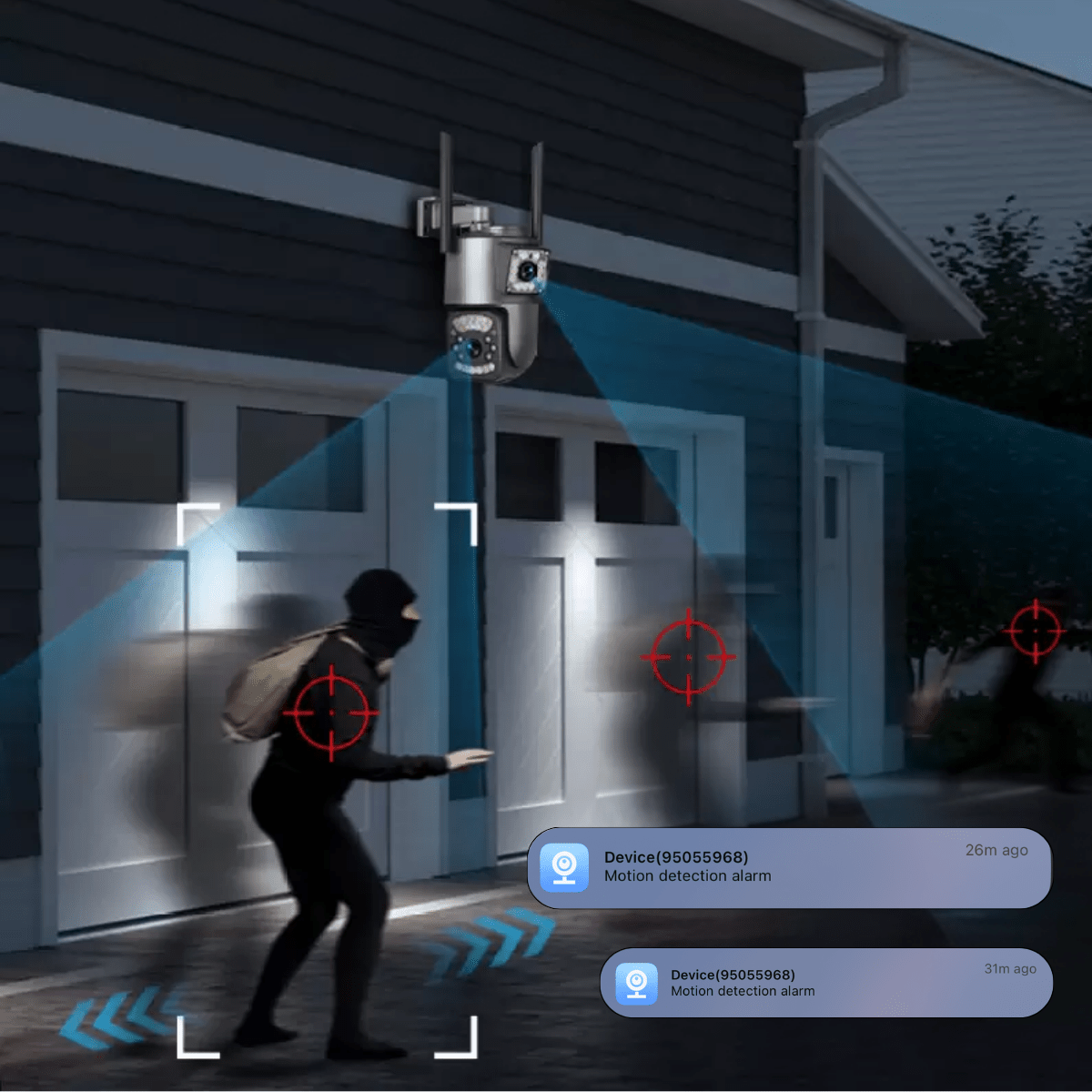 Camera Supraveghere Video 360°, Dubla, Wi - Fi, 2K, 4MP, Exterior/Interior, Control PTZ, Vedere Nocturna Color si Infrarosu, Rezistenta la Apa IP66, Alarma Sonora si Luminoasa, Comunicare Bidirectionala, Senzor Miscare, Stocare Card/Cloud, easyCTRL®smarrt.rocamera supraveghereeasyCTRL