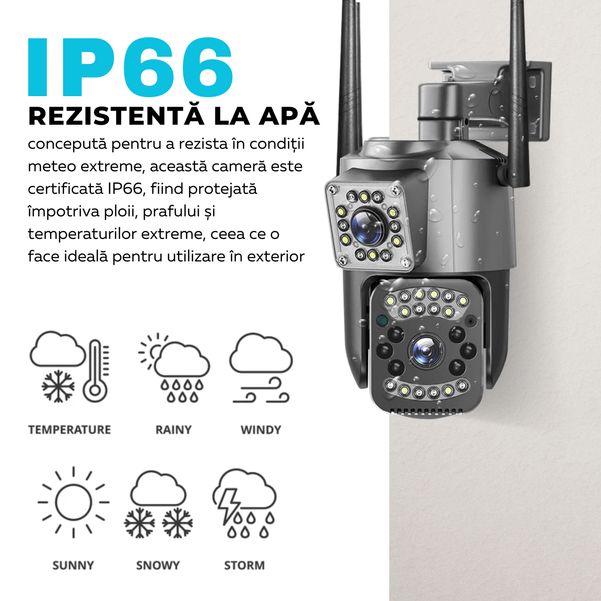 Camera Supraveghere Video 360°, Dubla, Wi - Fi, 2K, 4MP, Exterior/Interior, Control PTZ, Vedere Nocturna Color si Infrarosu, Rezistenta la Apa IP66, Alarma Sonora si Luminoasa, Comunicare Bidirectionala, Senzor Miscare, Stocare Card/Cloud, easyCTRL®smarrt.rocamera supraveghereeasyCTRL