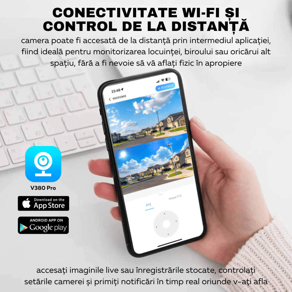 Camera Supraveghere Video 360°, Dubla, Wi - Fi, 2K, 4MP, Exterior/Interior, Control PTZ, Vedere Nocturna Color si Infrarosu, Rezistenta la Apa IP66, Alarma Sonora si Luminoasa, Comunicare Bidirectionala, Senzor Miscare, Stocare Card/Cloud, easyCTRL®smarrt.rocamera supraveghereeasyCTRL
