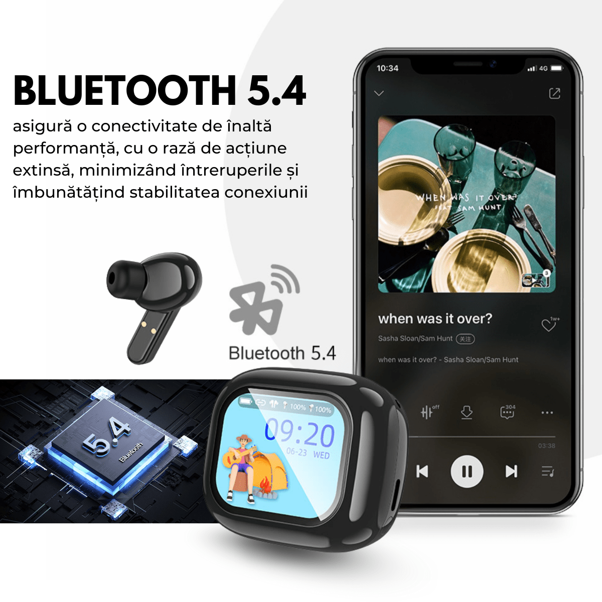 Casti cu Traducator pentru Conversatii in timp real, 144 Limbi, Traducere Foto, Carcasa incarcare cu Touch Screen, Bluetooth 5.4, Control tactil, T7, Negru, easyCTRL®smarrt.rocasti cu traducatoreasyCTRL