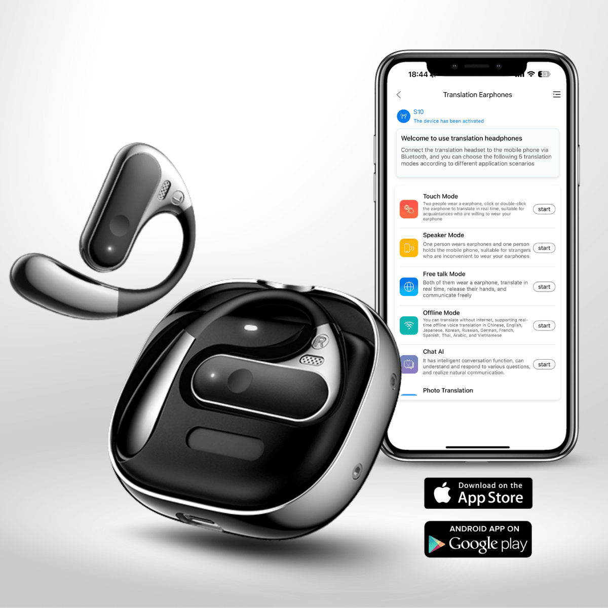 Casti cu Traducator pentru Conversatii in timp real, Metal, Open - Ear, 144 Limbi, Traducere Foto, Bluetooth 5.4, Control tactil, Carcasa de incarcare, S10, easyCTRL®smarrt.rocasti cu traducatoreasyCTRL