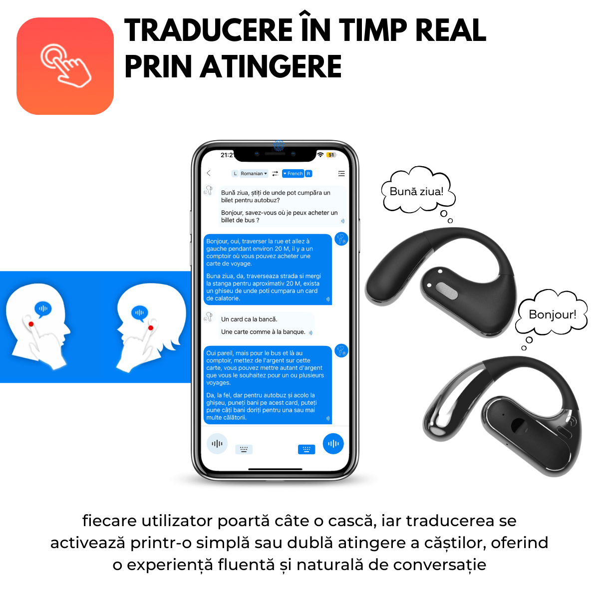 Casti cu Traducator pentru Conversatii in timp real, Metal, Open - Ear, 144 Limbi, Traducere Foto, Bluetooth 5.4, Control tactil, Carcasa de incarcare, S10, easyCTRL®smarrt.rocasti cu traducatoreasyCTRL