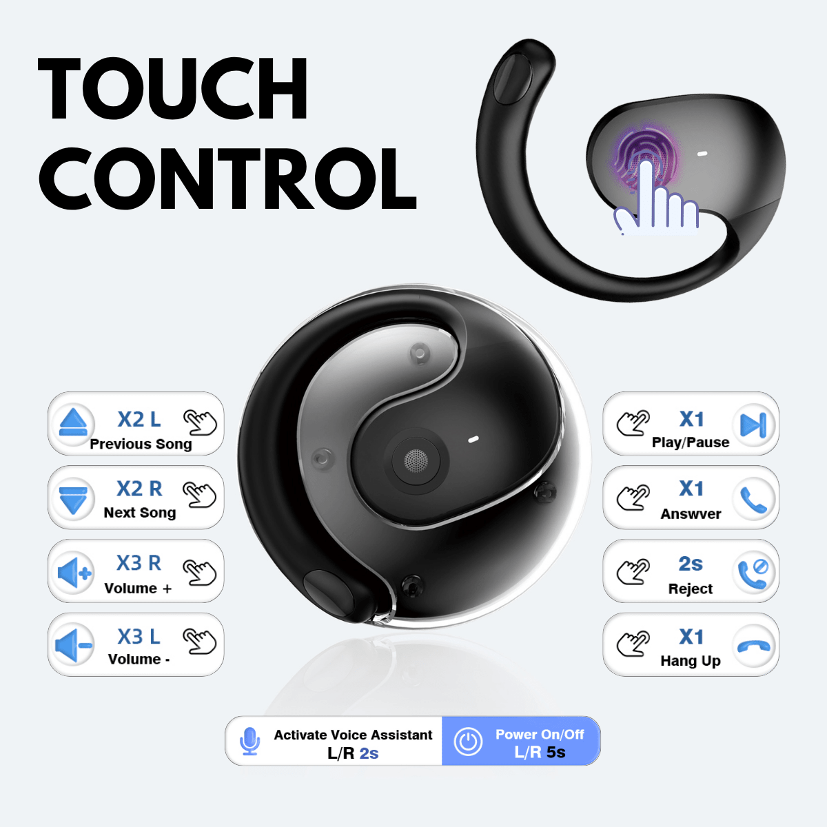 Casti cu Traducator pentru Conversatii in timp real, Open - Ear, 139 Limbi, Bluetooth 5.4, Control tactil, Carcasa de incarcare, Negru, T2, easyCTRL®smarrt.roeasyCTRL