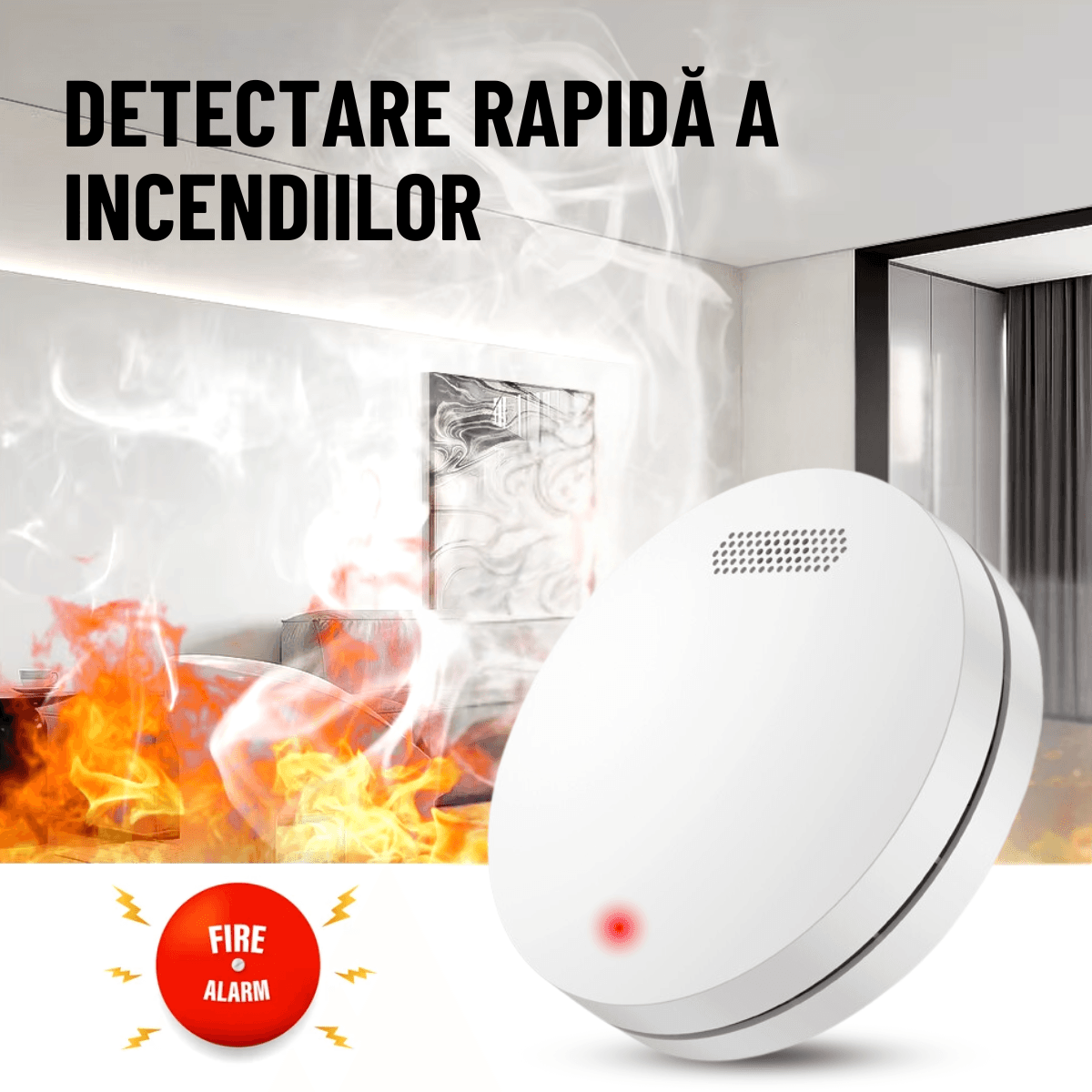 Detector de Fum, Avertizare Sonora si Luminoasa, Durata Viata Baterie 10 Ani, 85dB, easyCTRL®smarrt.roDetector de fumeasyCTRL