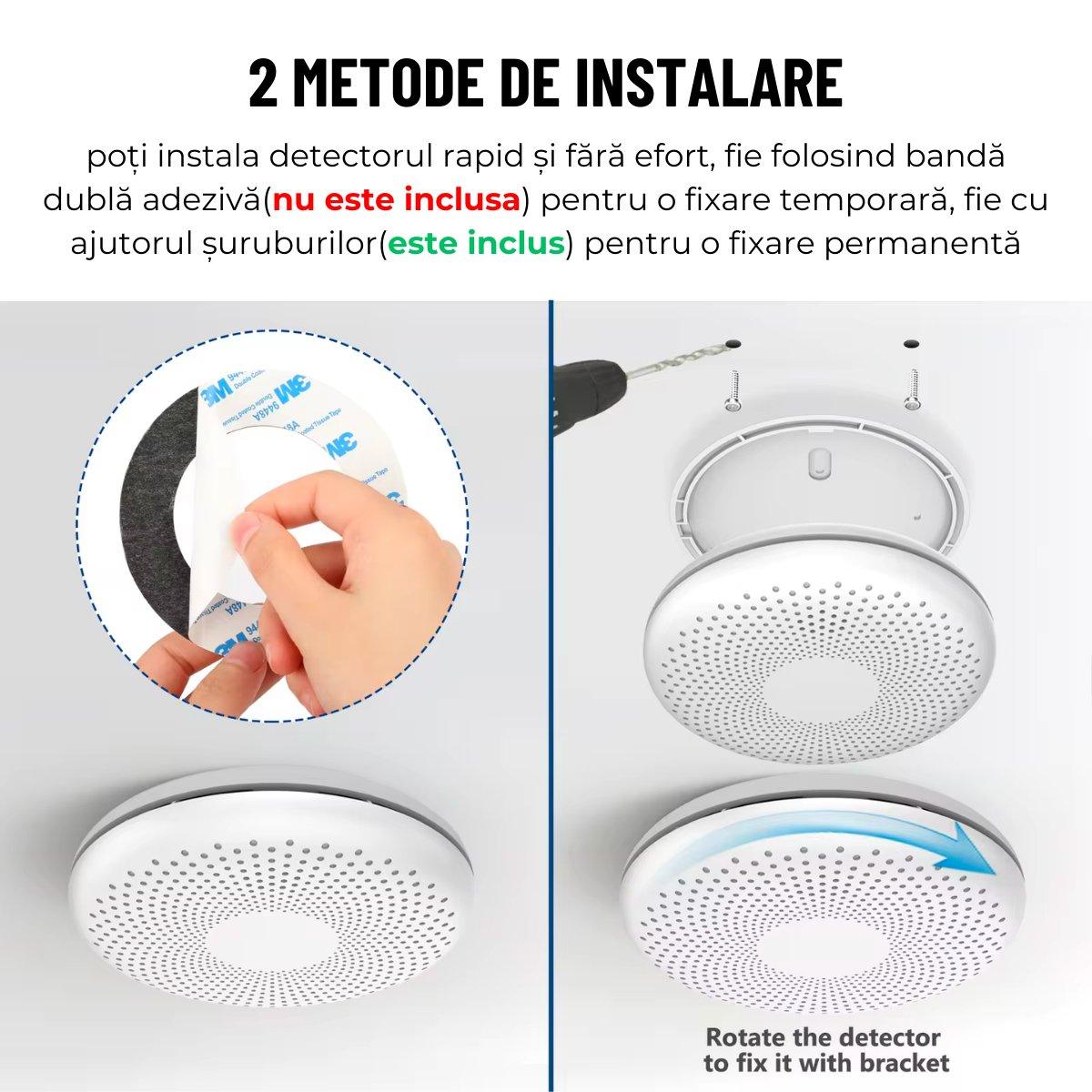 Detector inteligent 2 in 1 de fum si monoxid de carbon, WiFI, Smart Life Tuya avertizare sonora baterie 10 ani 85dB easyCTRL