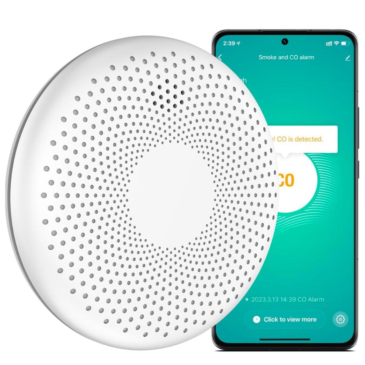 Detector inteligent 2 in 1 de fum si monoxid de carbon, WiFI, Smart Life Tuya avertizare sonora baterie 10 ani 85dB easyCTRL