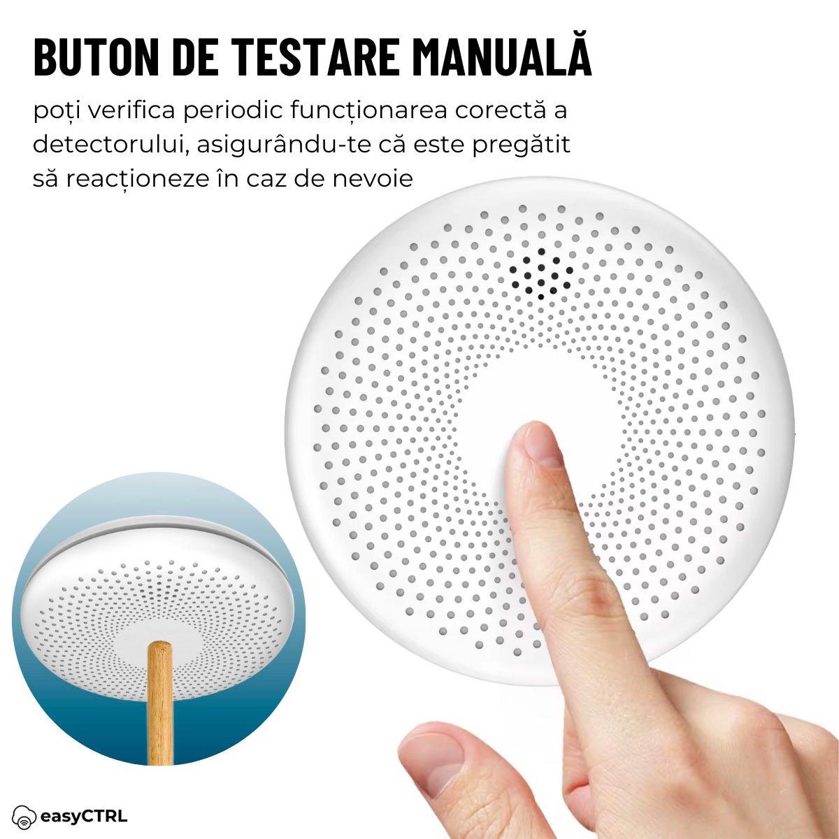 Detector inteligent 2 in 1 de fum si monoxid de carbon, WiFI, Smart Life Tuya avertizare sonora baterie 10 ani 85dB easyCTRL