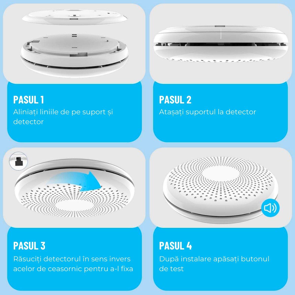 Detector inteligent 2 in 1 de fum si monoxid de carbon, WiFI, Smart Life Tuya avertizare sonora baterie 10 ani 85dB easyCTRL