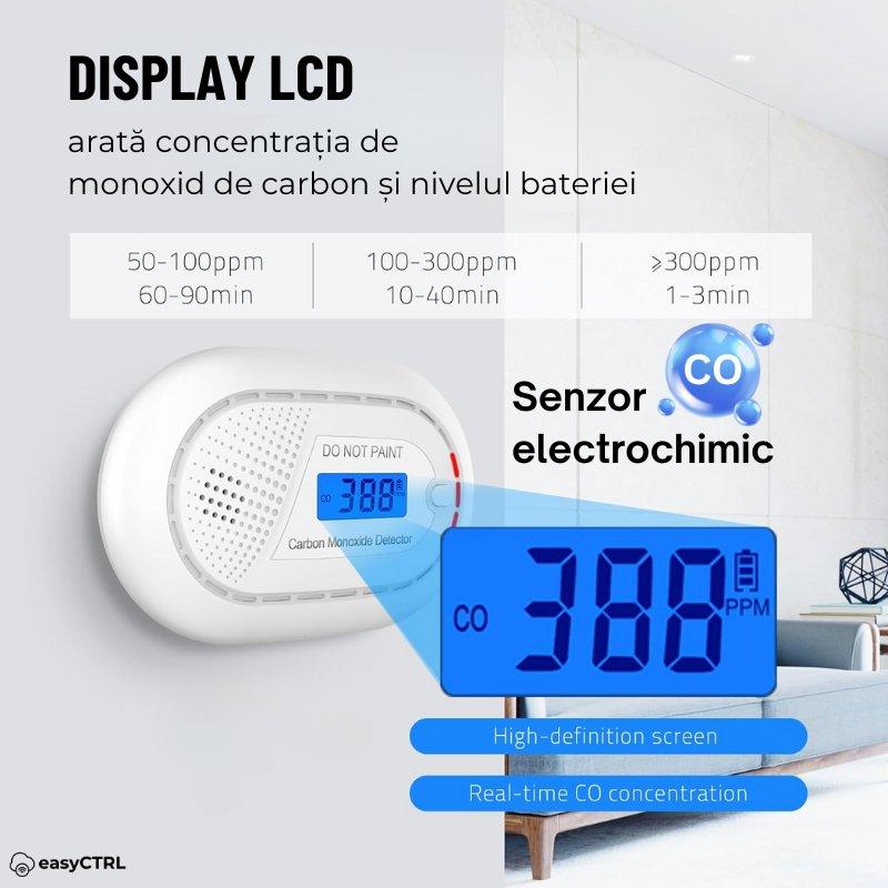Detector inteligent de monoxid de carbon, WiFi, Smart Life / Tuya APP, Avertizare Sonora si Luminoas, 85dB, easyCTRL