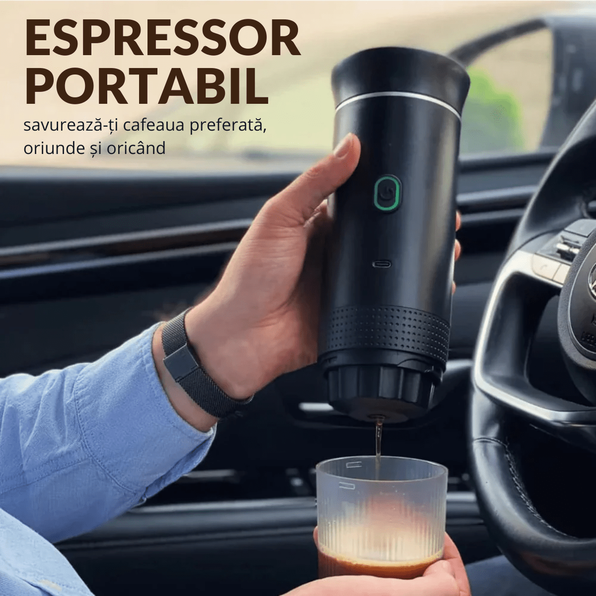 Espressor Portabil 3 in 1, Capsule Nespresso, Nescafe Dolce Gusto, Cafea macinata, 20 bar, 72W, Baterie 7500mAh, easyCTRL®smarrt.roespressoreasyCTRL