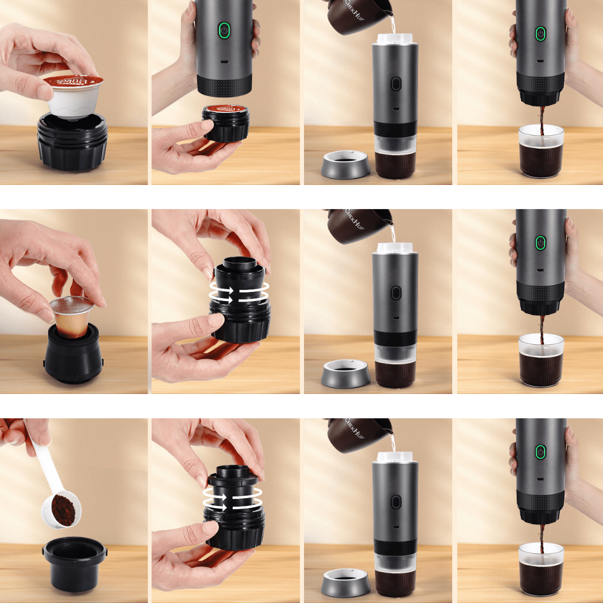 Espressor Portabil 3 in 1, Capsule Nespresso, Nescafe Dolce Gusto, Cafea macinata, 20 bar, 72W, Baterie 7500mAh, easyCTRL®smarrt.roespressoreasyCTRL