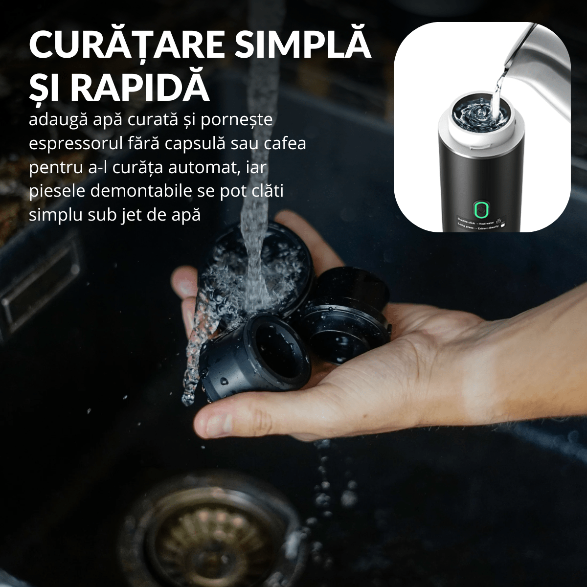 Espressor Portabil 3 in 1, Capsule Nespresso, Nescafe Dolce Gusto, Cafea macinata, 20 bar, 72W, Baterie 7500mAh, easyCTRL®smarrt.roespressoreasyCTRL