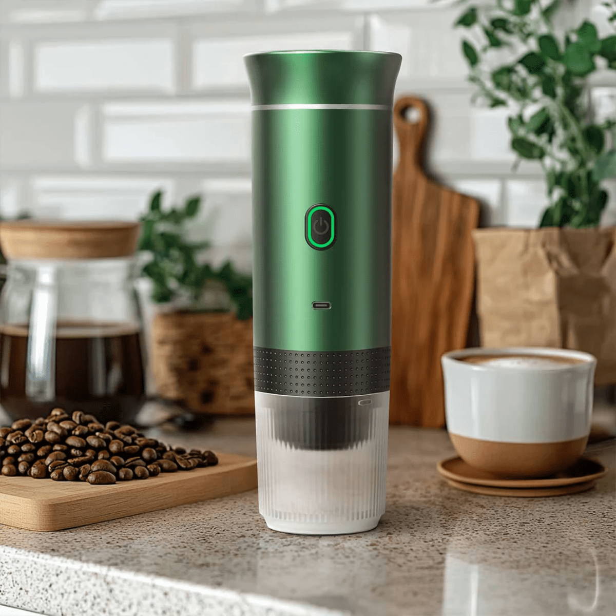 Espressor Portabil 3 in 1, Capsule Nespresso, Nescafe Dolce Gusto, Cafea macinata, 20 bar, 72W, Baterie 7500mAh, Verde, easyCTRL®smarrt.roespressoreasyCTRL