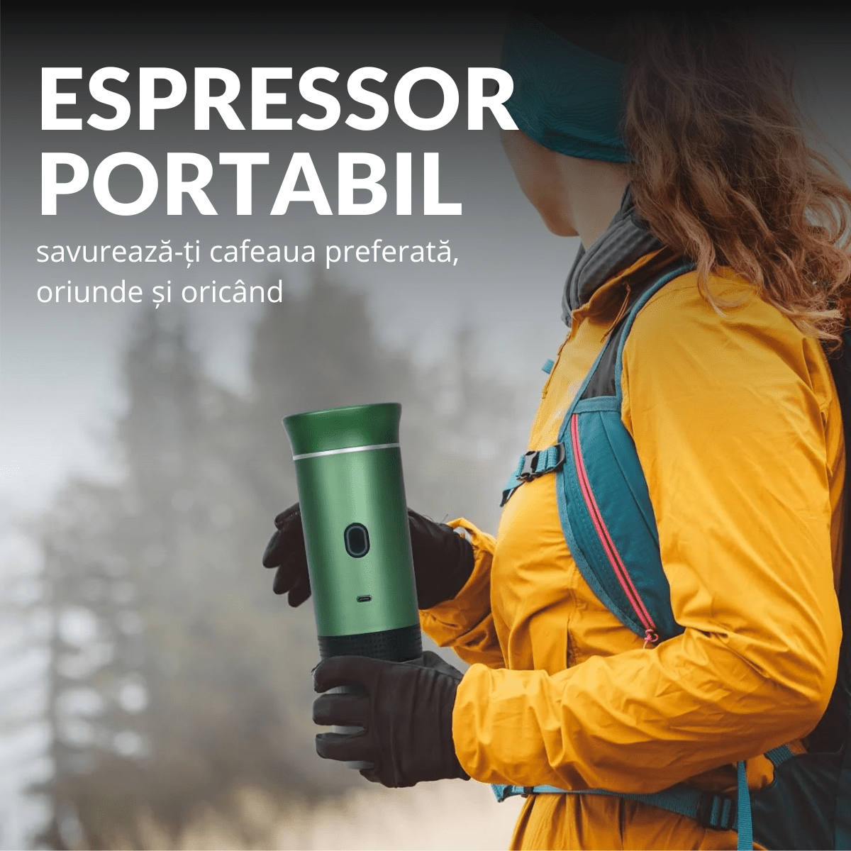 Espressor Portabil 3 in 1, Capsule Nespresso, Nescafe Dolce Gusto, Cafea macinata, 20 bar, 72W, Baterie 7500mAh, Verde, easyCTRL®smarrt.roespressoreasyCTRL