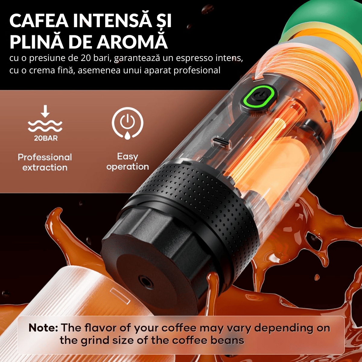 Espressor Portabil 3 in 1, Capsule Nespresso, Nescafe Dolce Gusto, Cafea macinata, 20 bar, 72W, Baterie 7500mAh, Verde, easyCTRL®smarrt.roespressoreasyCTRL