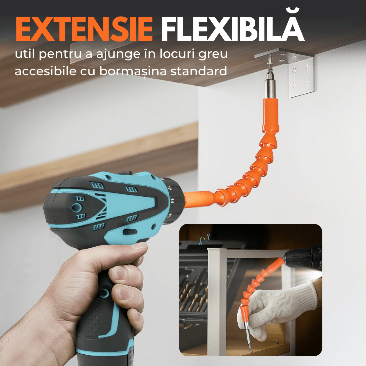 Masina de gaurit si insurubat, Bormasina cu percutie, Cutie cu 25 accesorii, 2 Acumulatori, 2 trepte 350/1350 RPM, Cuplu 32 Nm, Mandrina 10mmsmarrt.robormasina electricaeasyCTRL