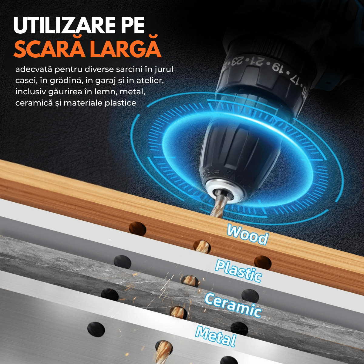 Masina de gaurit si insurubat, Bormasina cu percutie, Cutie cu 25 accesorii, 2 Acumulatori, 2 trepte 350/1350 RPM, Cuplu 32 Nm, Mandrina 10mmsmarrt.robormasina electricaeasyCTRL