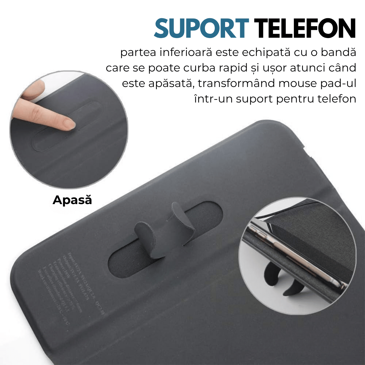 Mousepad cu Incarcator Wireless Pliabil, 2 in 1, 15W, Magsafe, Compatibil iPhone, Samsung, Huawei, Xiaomi, USB - C, Negrusmarrt.roeasyCTRL